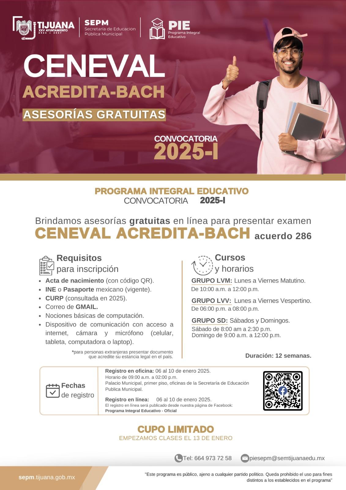 Abre XXV Ayuntamiento de Tijuana inscripciones para asesorías gratuitas del examen ACREDITA-BACH