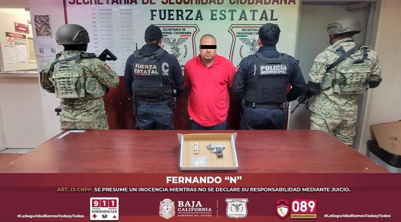 Asegura fuerza estatal a hombre con arma de fuego en el Valle de Mexicali