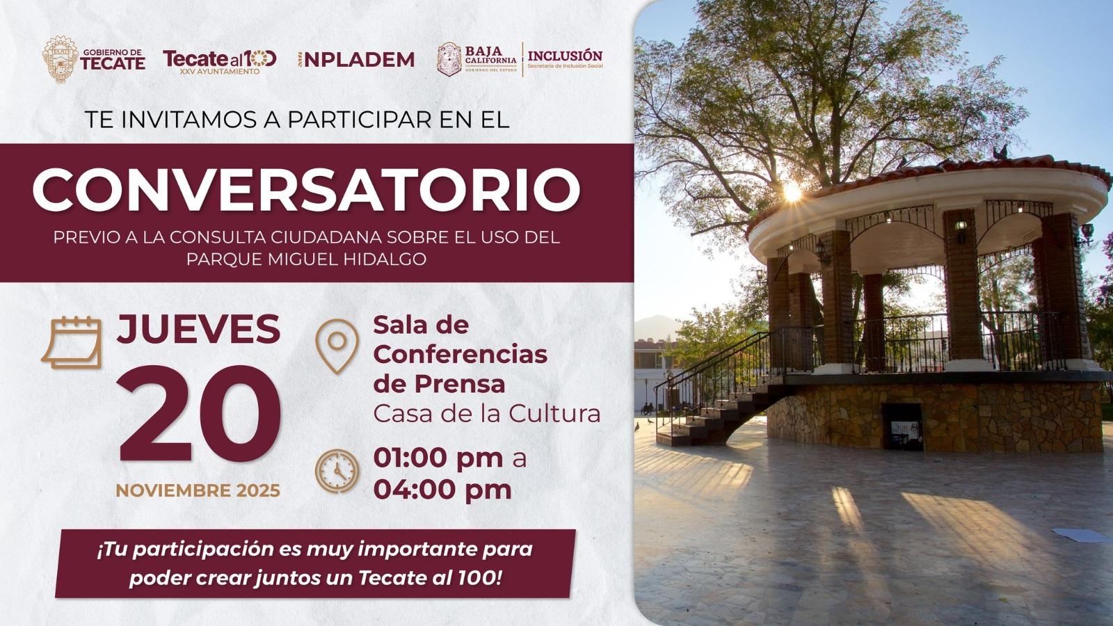 INPLADEM invita a Conversatorio previo a la Consulta Ciudadana sobre el uso del Parque Miguel Hidalgo