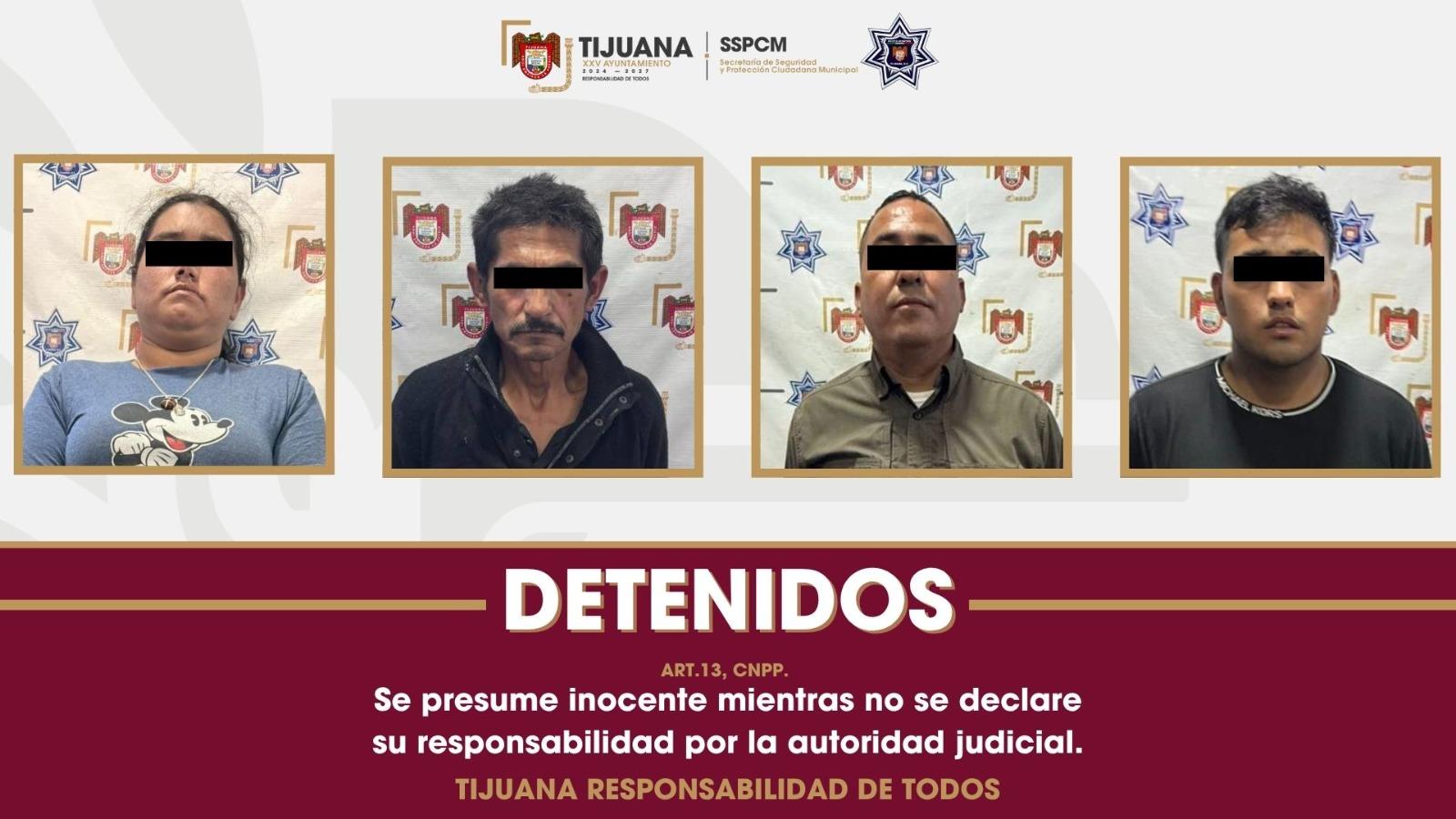Asegura Policía Municipal de Tijuana a cuatro personas en distintos hechos por portación de armas de fuego