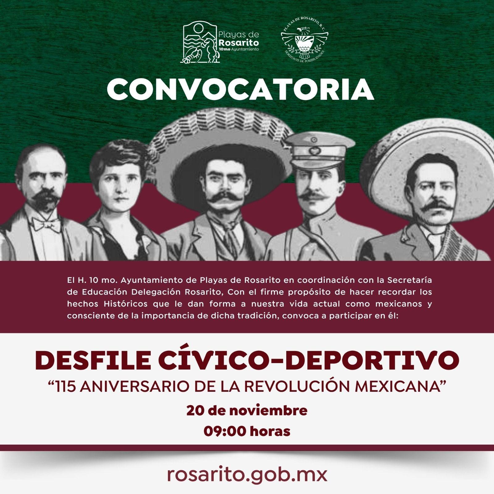 Convocatoria al Desfile Cívico-Deportivo por el 115 Aniversario de la Revolución Mexicana