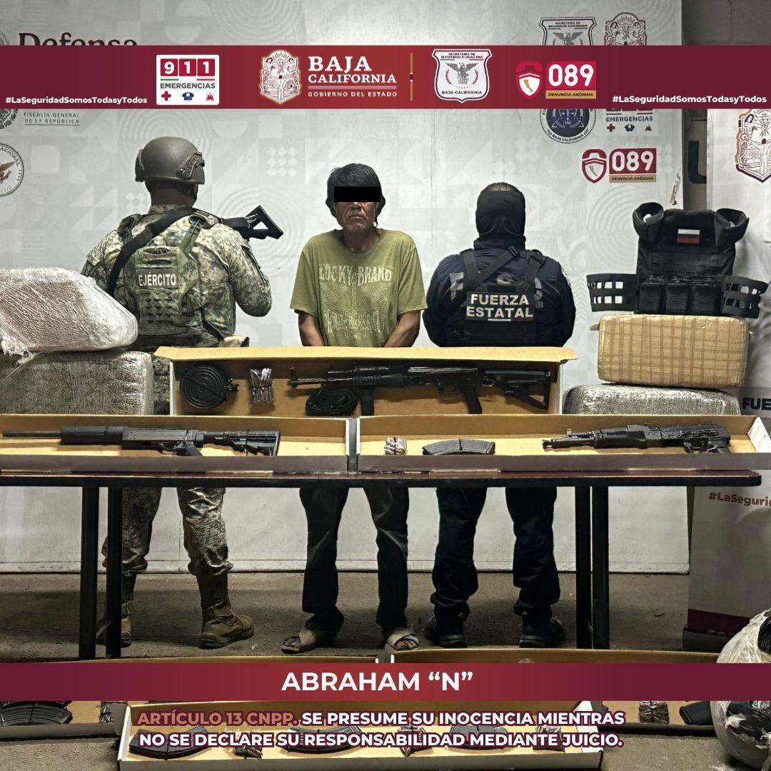 INCAUTAN FESC Y DEFENSA ARMAS LARGAS Y 46 KILOS DE MARIHUANA EN MEXICALI; HAY UN DETENIDO