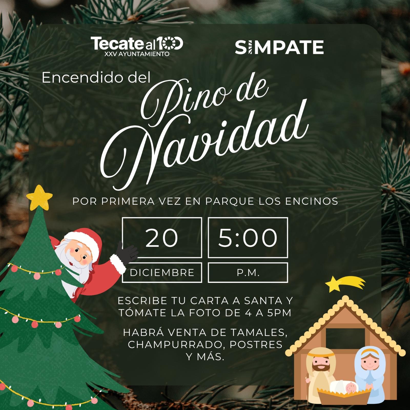 Invita Gobierno de Tecate al encendido del pino de navidad en parque los encinos