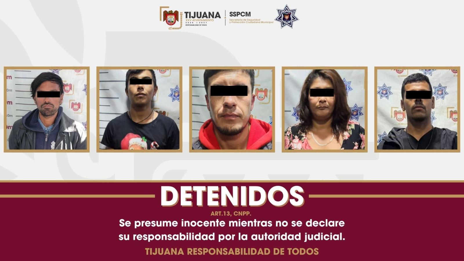 Detiene Policía Municipal a cinco personas y asegura más de 180 dosis de sustancias ilícitas