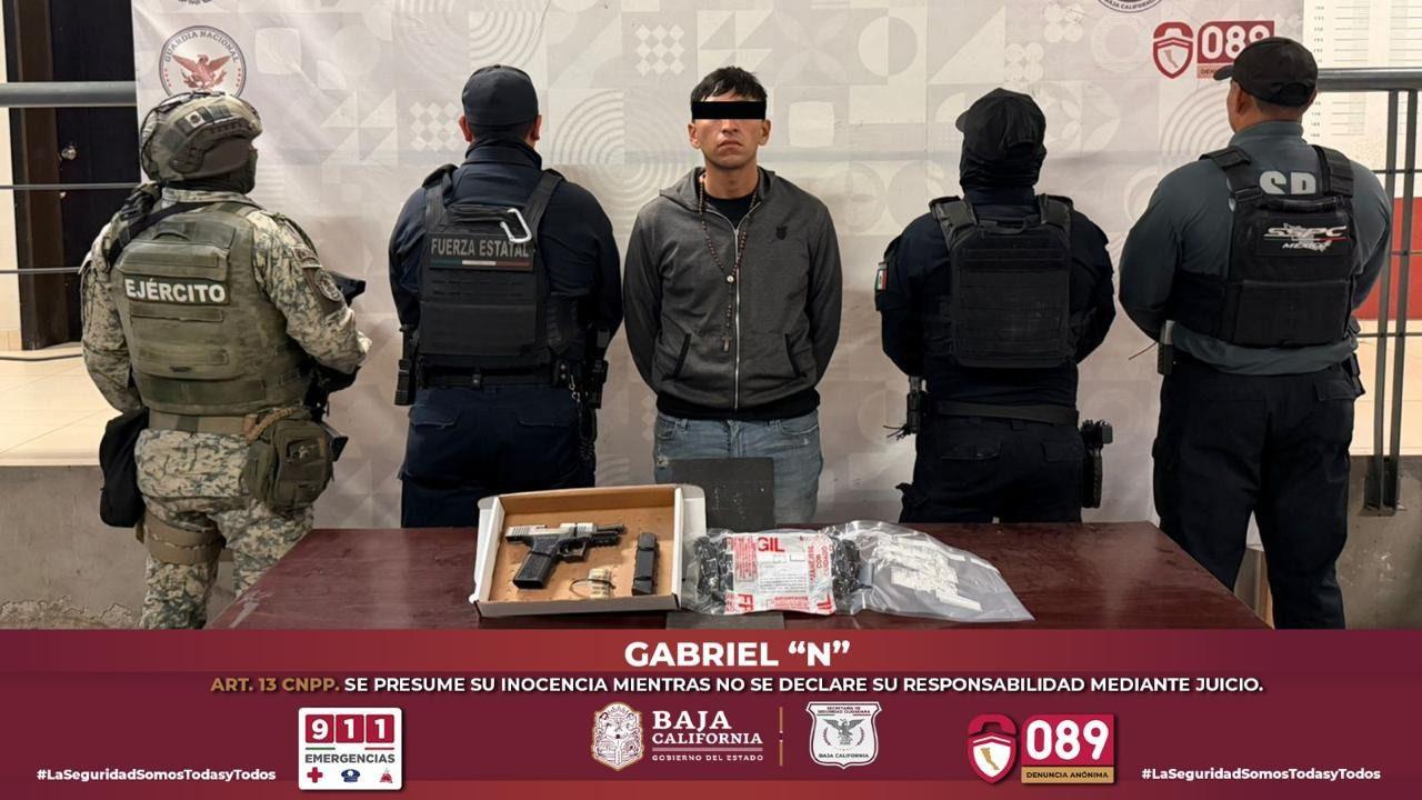 Fuerza estatal asegura arma y droga en Tijuana; detienen a una persona en patrullaje preventivo