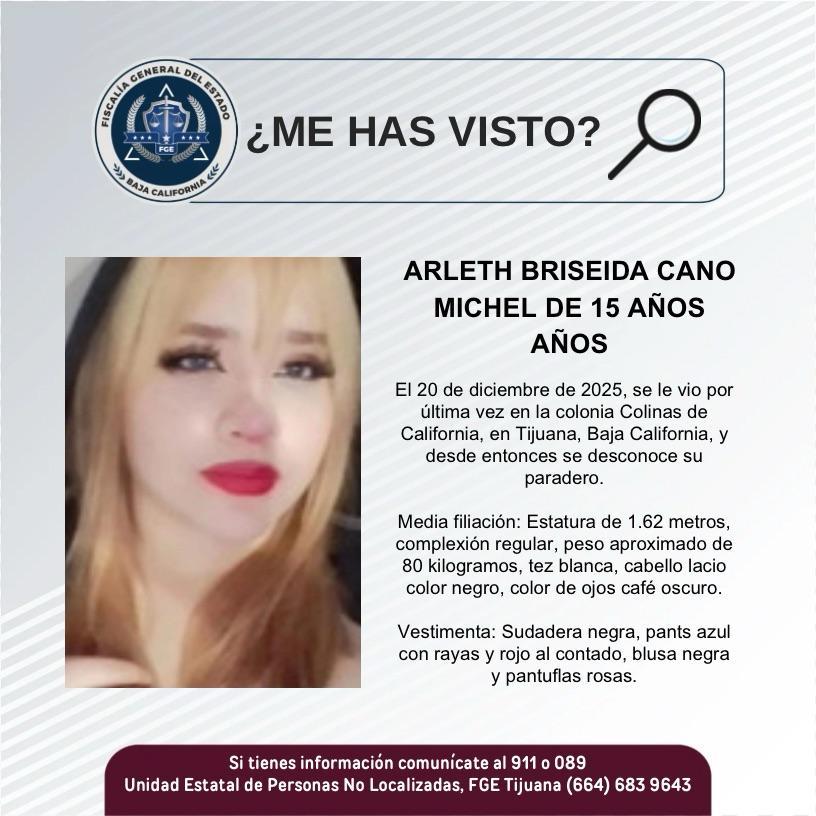 Servicio social: Se busca a Arleth Briseida Cano Michel De 15 años