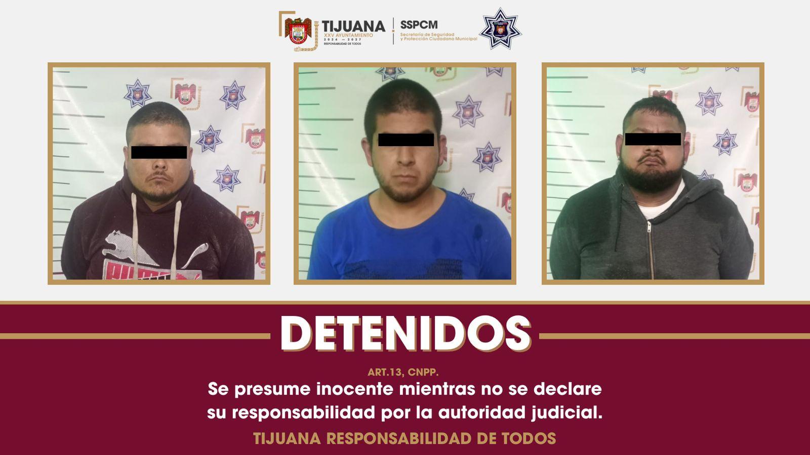 Arresta Policía Municipal a tres personas por delitos contra la salud y presuntos responsables del homicidio y lesiones con arma de fuego en Tijuana