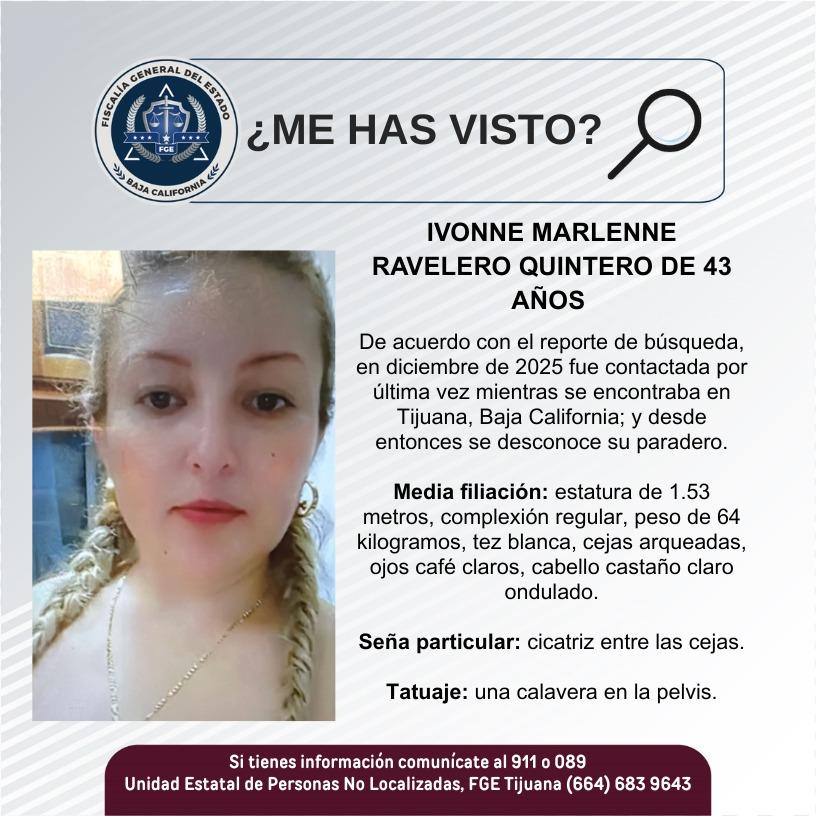 Servicio social: Se busca a Ivonne Marlene Revelero Quintero de 43 años de edad