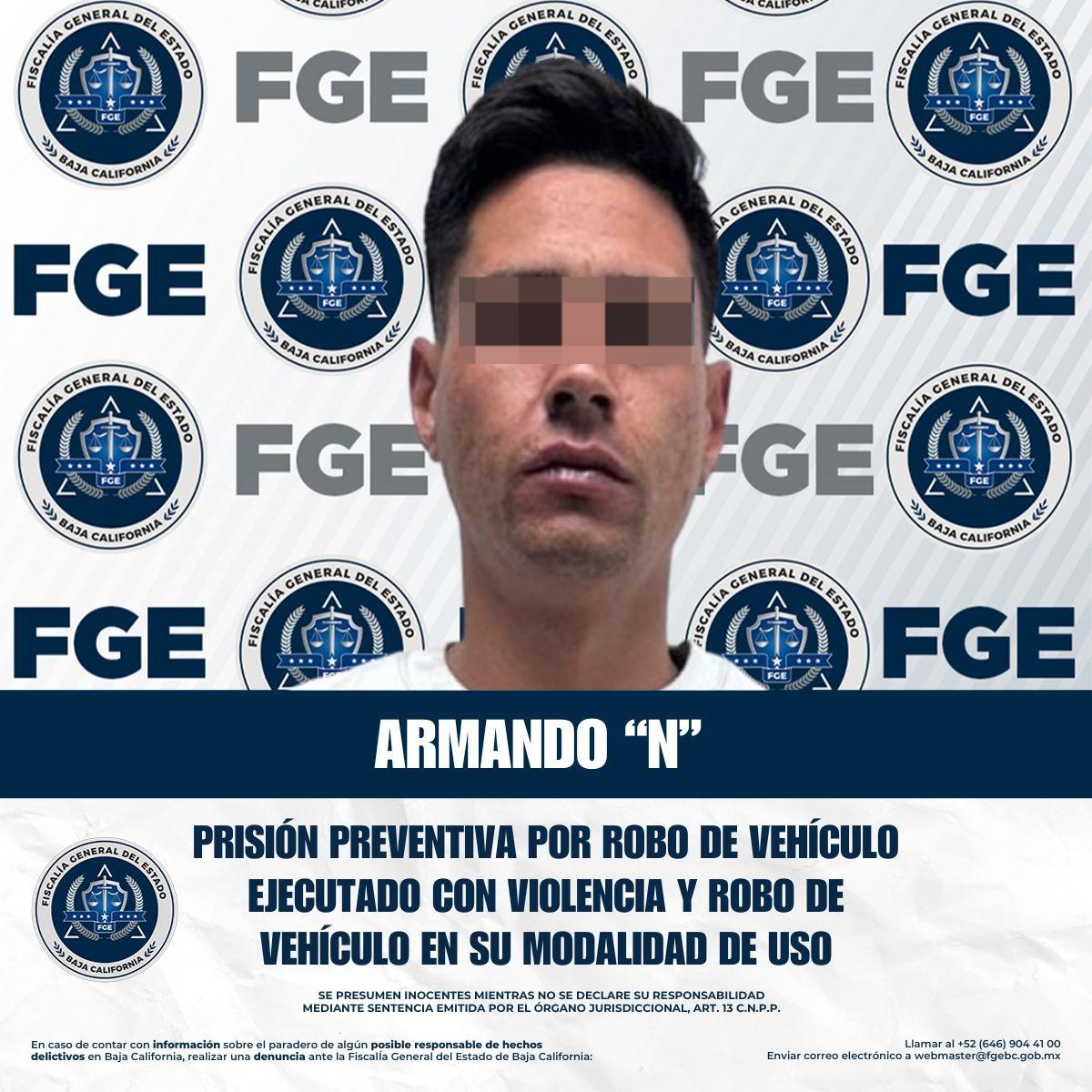 Fiscalía de Tijuana obtiene prisión preventiva para imputado por robo de vehículo con violencia