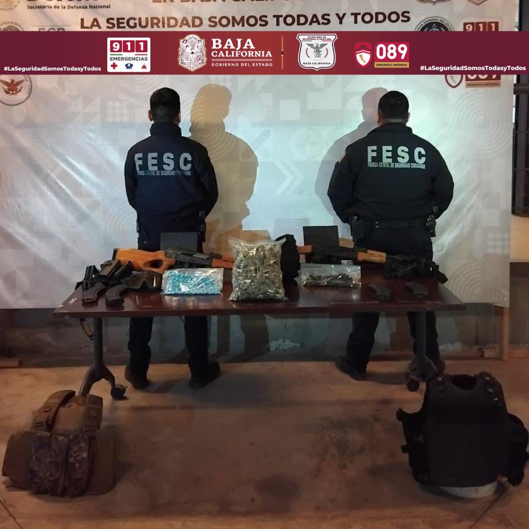 Asegura fuerza estatal armas de alto poder y droga durante patrullaje preventivo en Tijuana