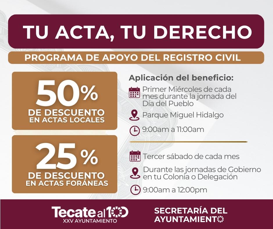 Gobierno de Tecate otorga descuentos en actas de nacimiento