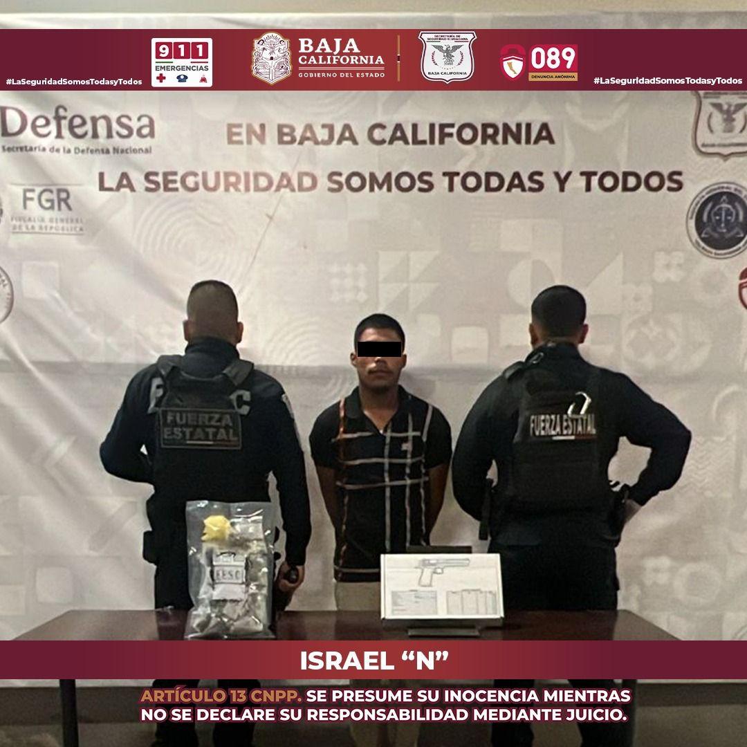 CAPTURA FUERZA ESTATAL INDIVIDUO ARMADO Y CON DROGA EN TIJUANA