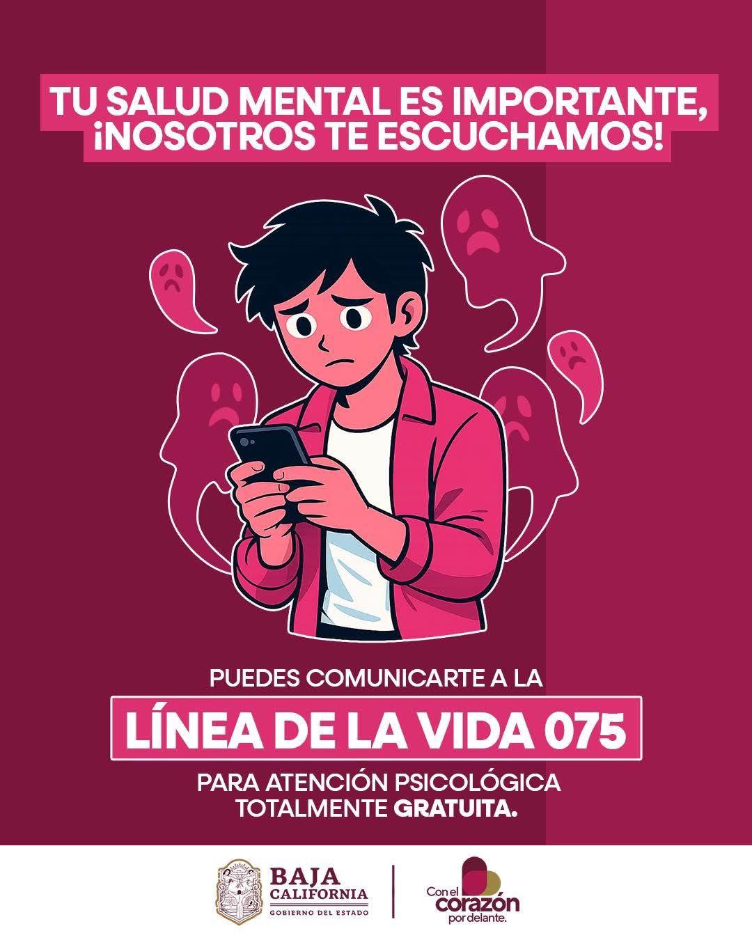 Línea de la Vida 075 ofrece atención psicológica gratuita las 24 horas en Baja California