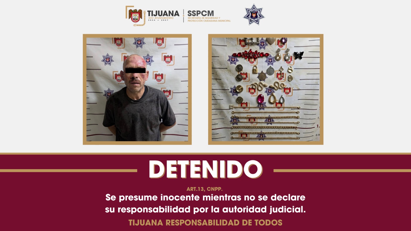 Asegura Policía Municipal de Tijuana a presunto responsable de robo con violencia