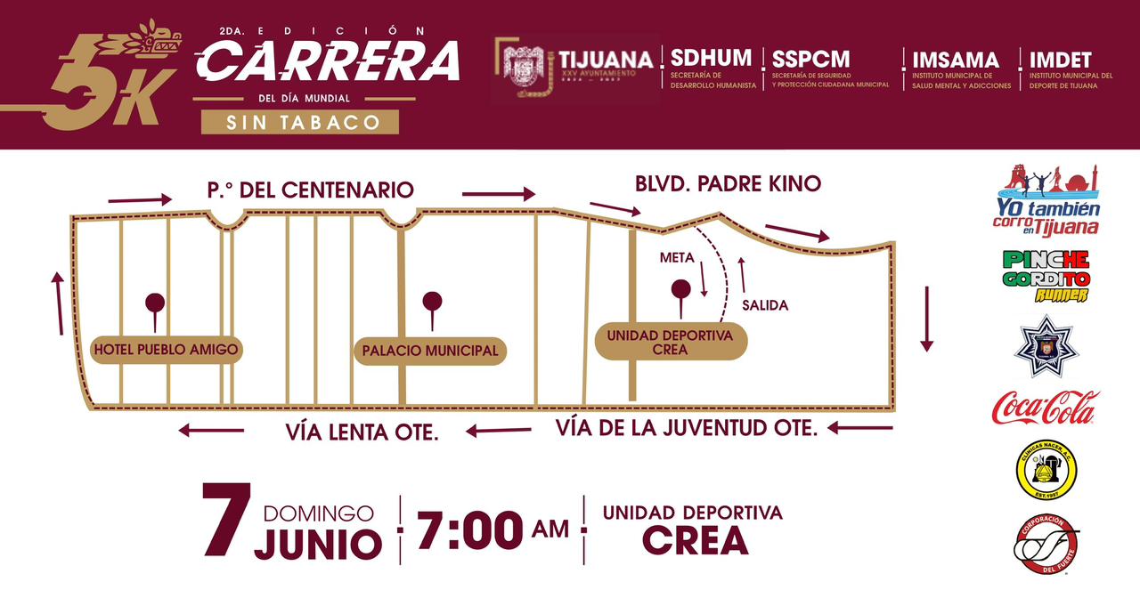 Informa Gobierno Municipal de Tijuana cierres temporales de vialidades por la 2da. Carrera 5K ‘Corre Sin Tabaco’
