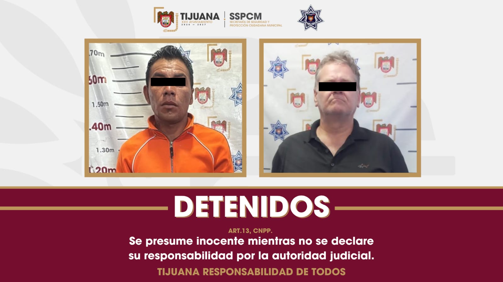 Arrestan agentes de la Policía Municipal de Tijuana a dos hombres por allanamiento de morada y robo a casa habitación