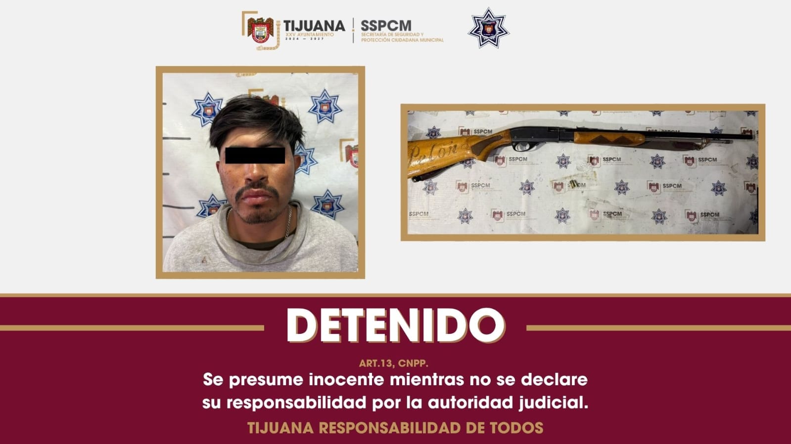 Decomisa Policía Municipal arma larga y asegura al portador durante operativo preventivo en la zona Este de Tijuana