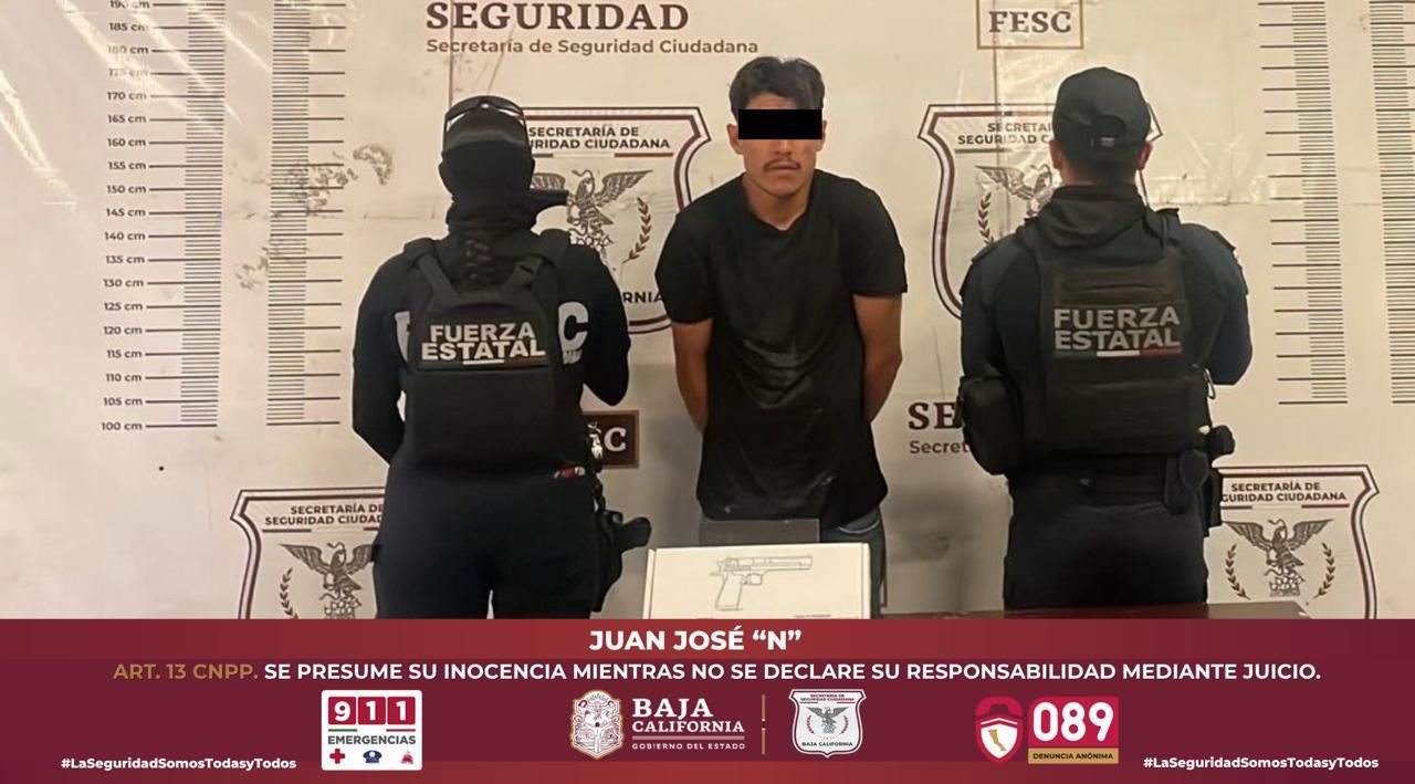 Captura fuerza estatal integrante de grupo delictivo con arma de fuego abastecida en Tecate