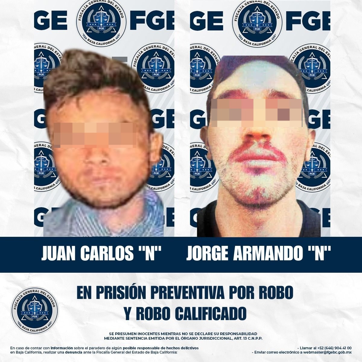 FGE reapertura procesos contra dos personas por los delitos de robo y robo calificado