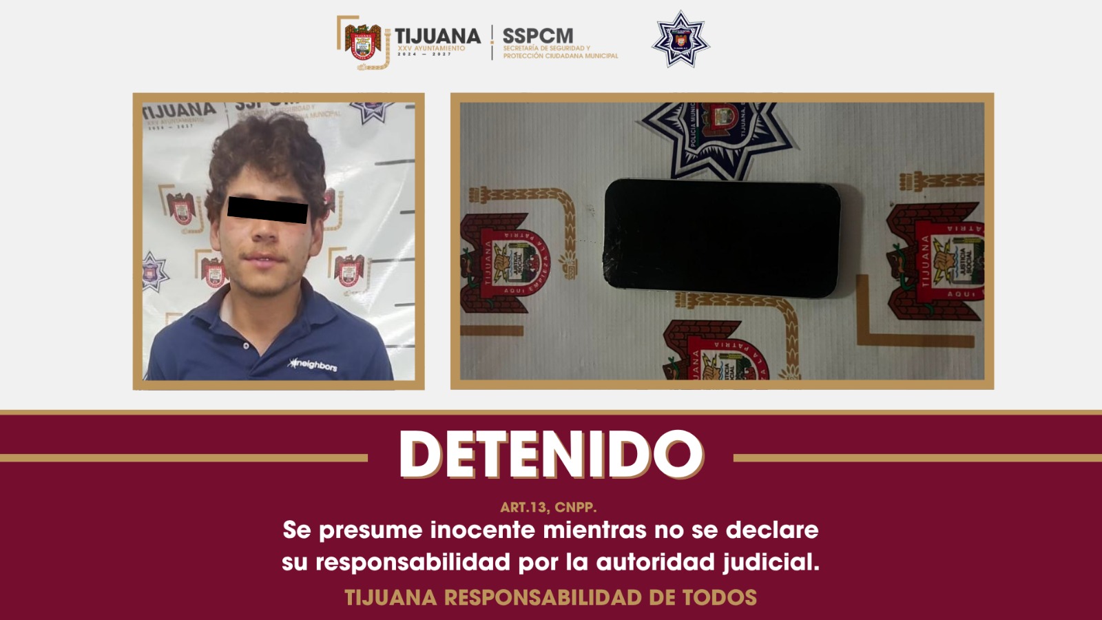 Detienen agentes de la Policía Municipal de Tijuana a un hombre por presunto allanamiento de morada