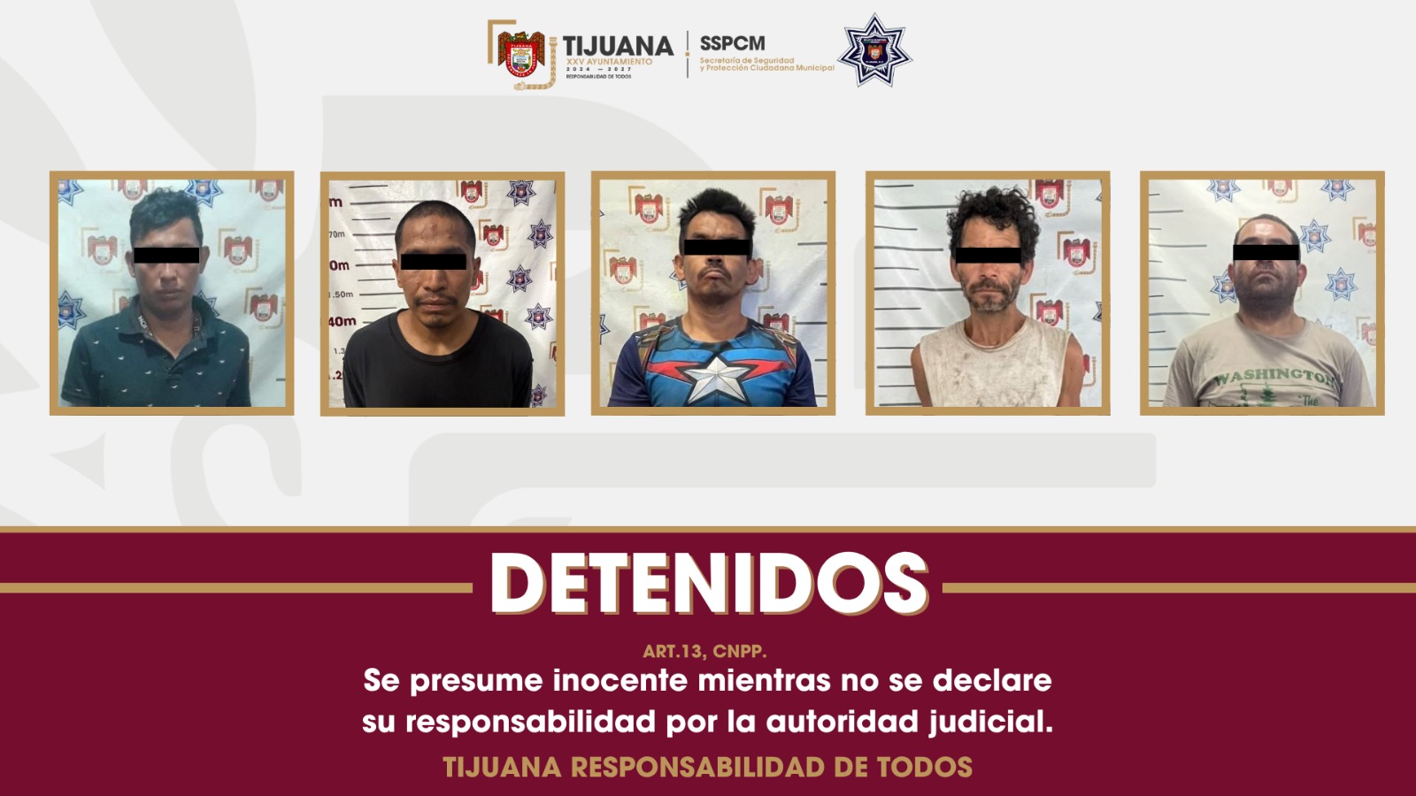 Detiene Policía Municipal a cinco personas con órdenes de aprehensión vigentes por diversos delitos
