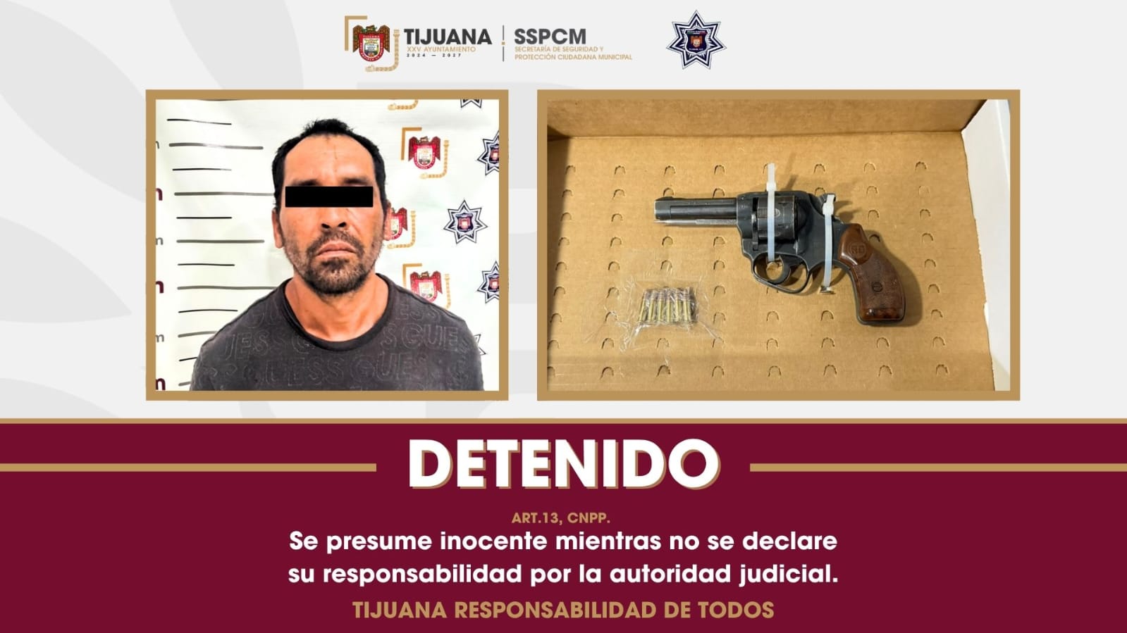 Asegura Policía Municipal a hombre en posesión de un arma de fuego