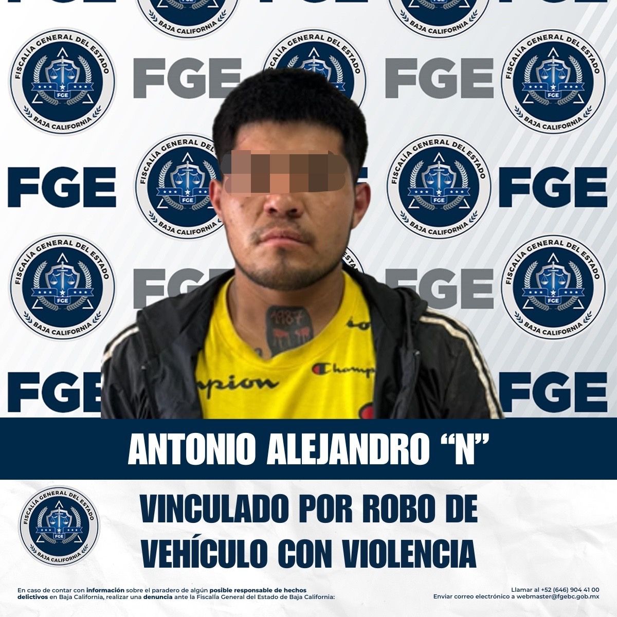 Vinculación a proceso por robo de vehículo de motor con violencia en Rosarito