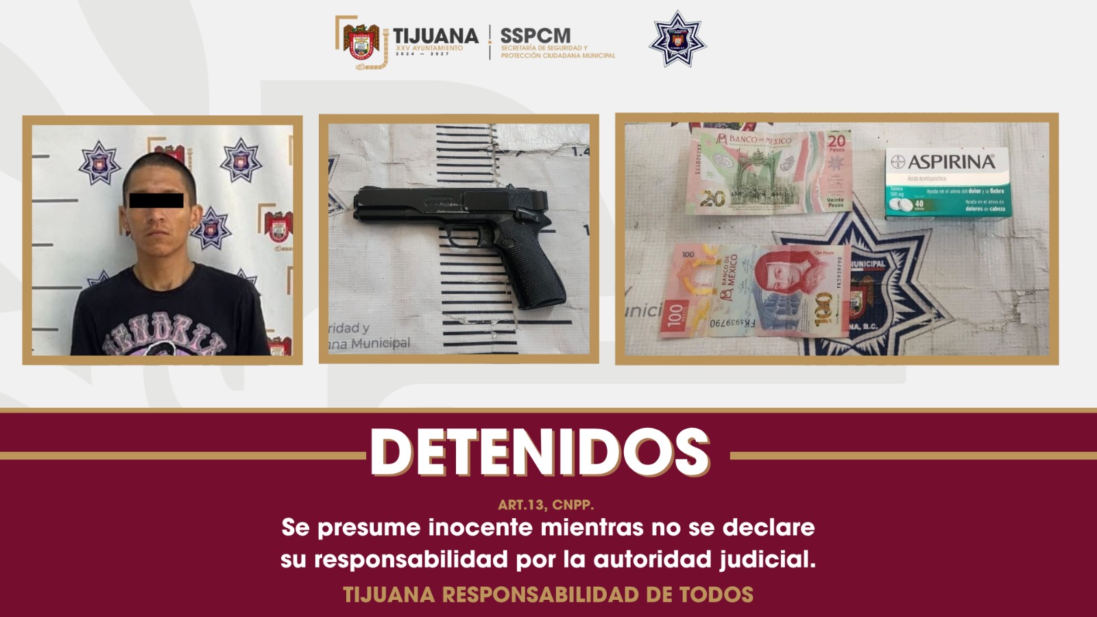 Detienen agentes de la SSPCM a presunto responsable de robo con violencia a farmacia; recuperan dinero y mercancía sustraída