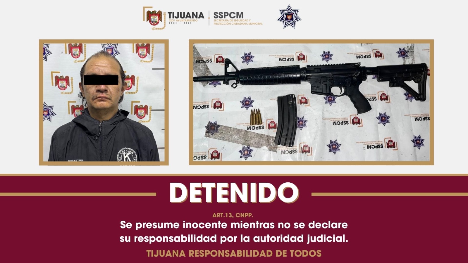 Arresta Policía Municipal a sujeto que llevaba un arma larga en un estuche de guitarra