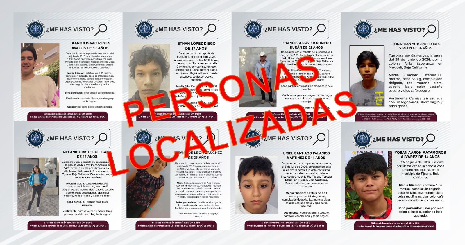Localiza FGE a ocho personas reportadas como desaparecidas