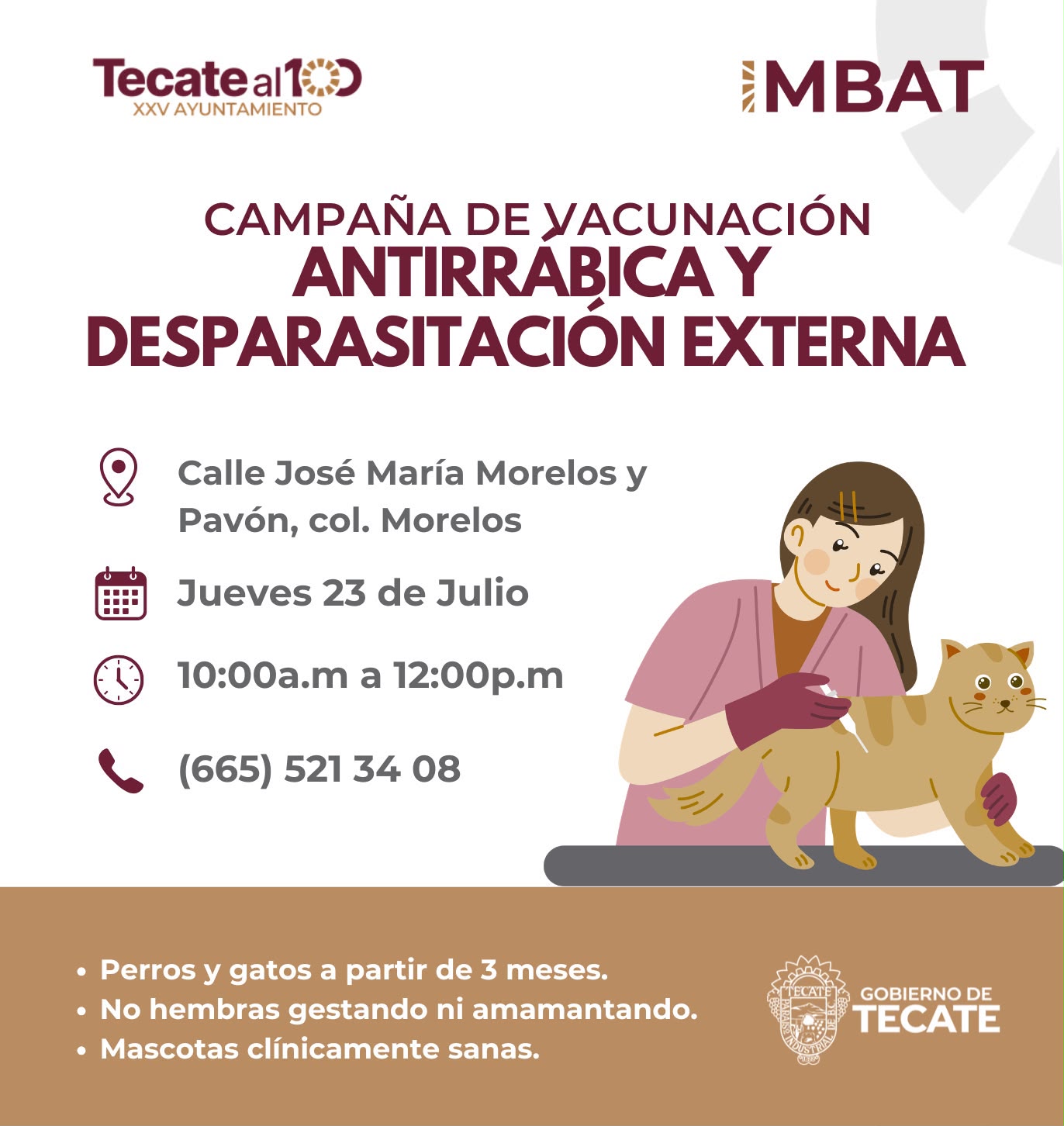 Gobierno de Tecate invita a jornada gratuita de vacunación antirrábica y desparasitación