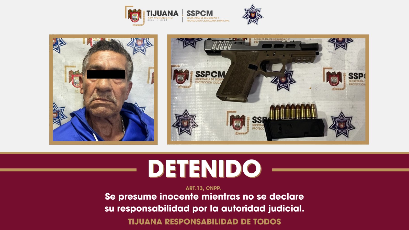 Arrestan elementos de la SSPCM a sujeto por portación de arma de fuego y presuntas detonaciones