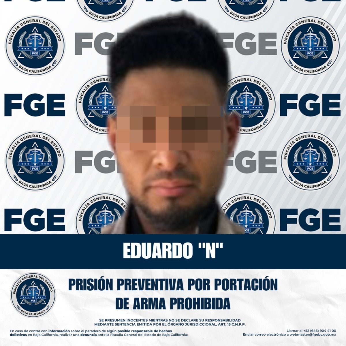 Fiscalía regional de Playas de Rosarito obtiene vinculación a proceso para acusado de portación de arma prohibida