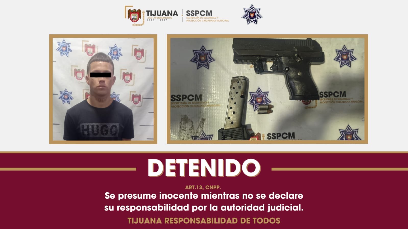 Aseguran agentes de la Policía Municipal a un hombre por portación de arma de fuego