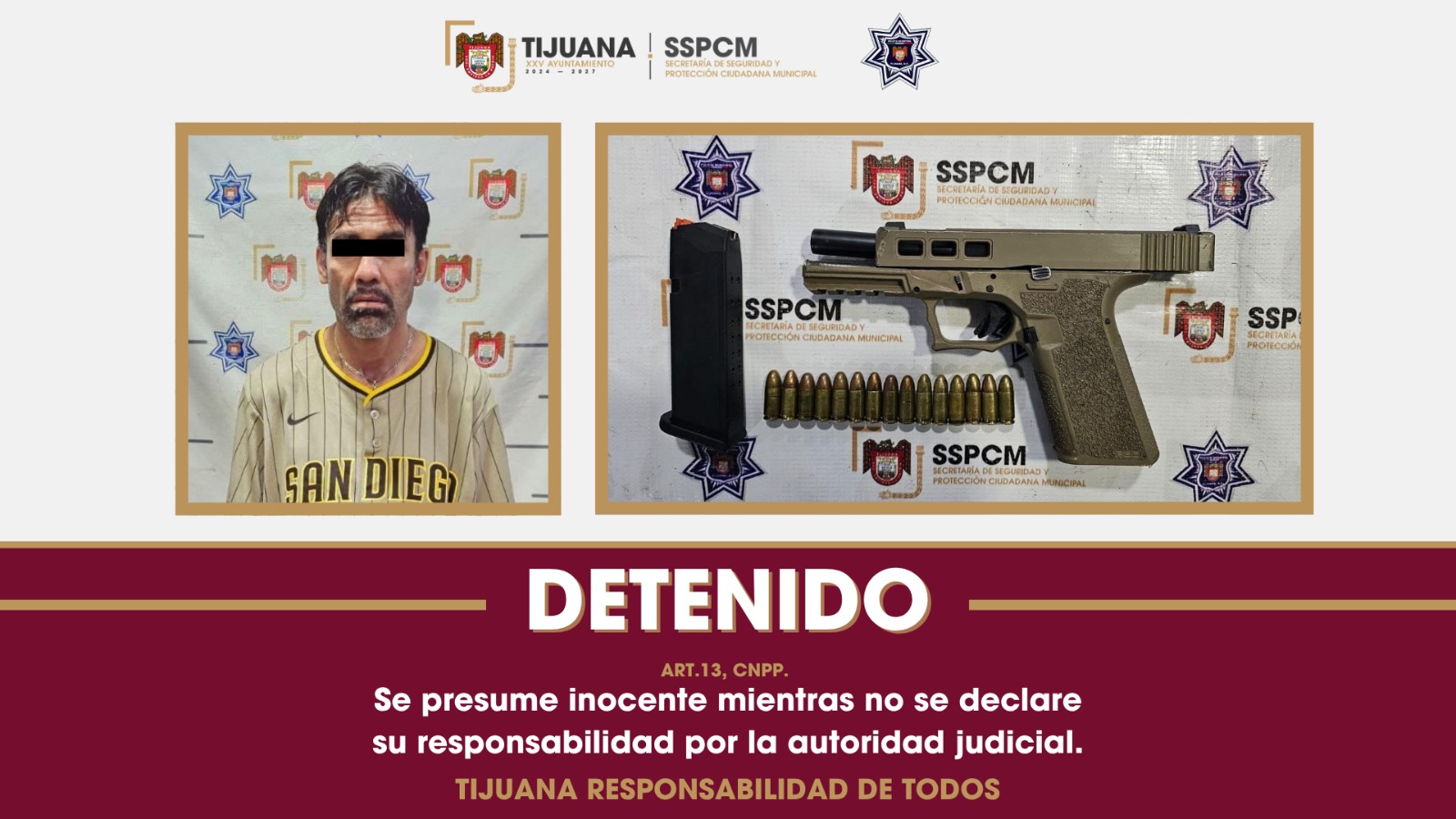 Asegura SSPCM a hombre por portación de arma de fuego en la colonia El Florido II Sección