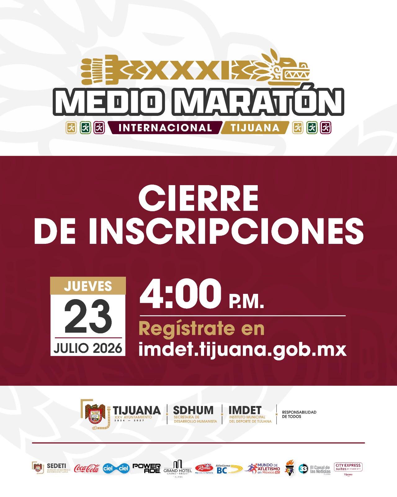 Invita Gobierno Municipal a inscribirse en el 31 Medio Maratón Internacional de Tijuana 2026